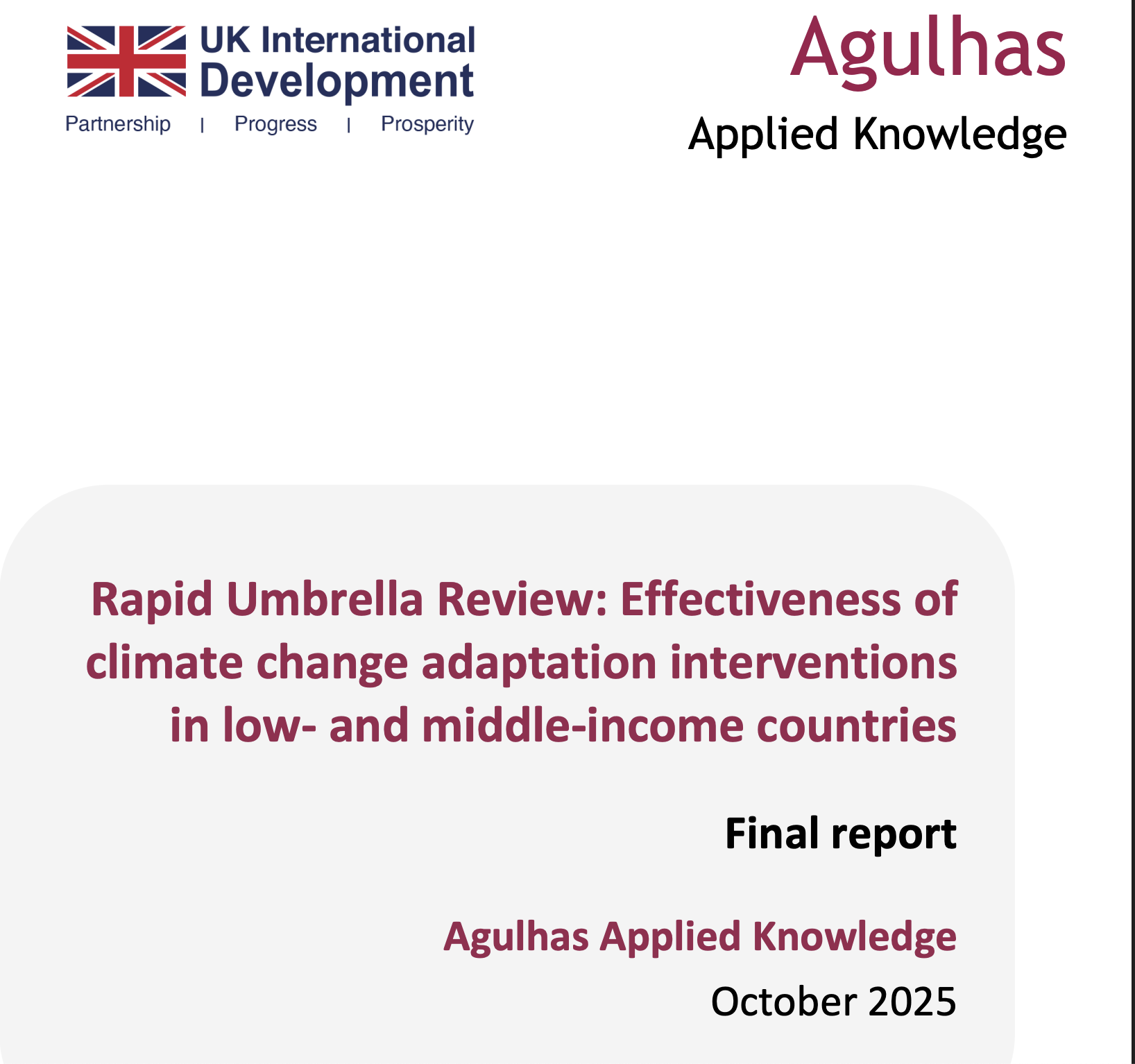 Rapid Review: Effectiveness of climate change adaptation interventions in low- and middle-income countries
